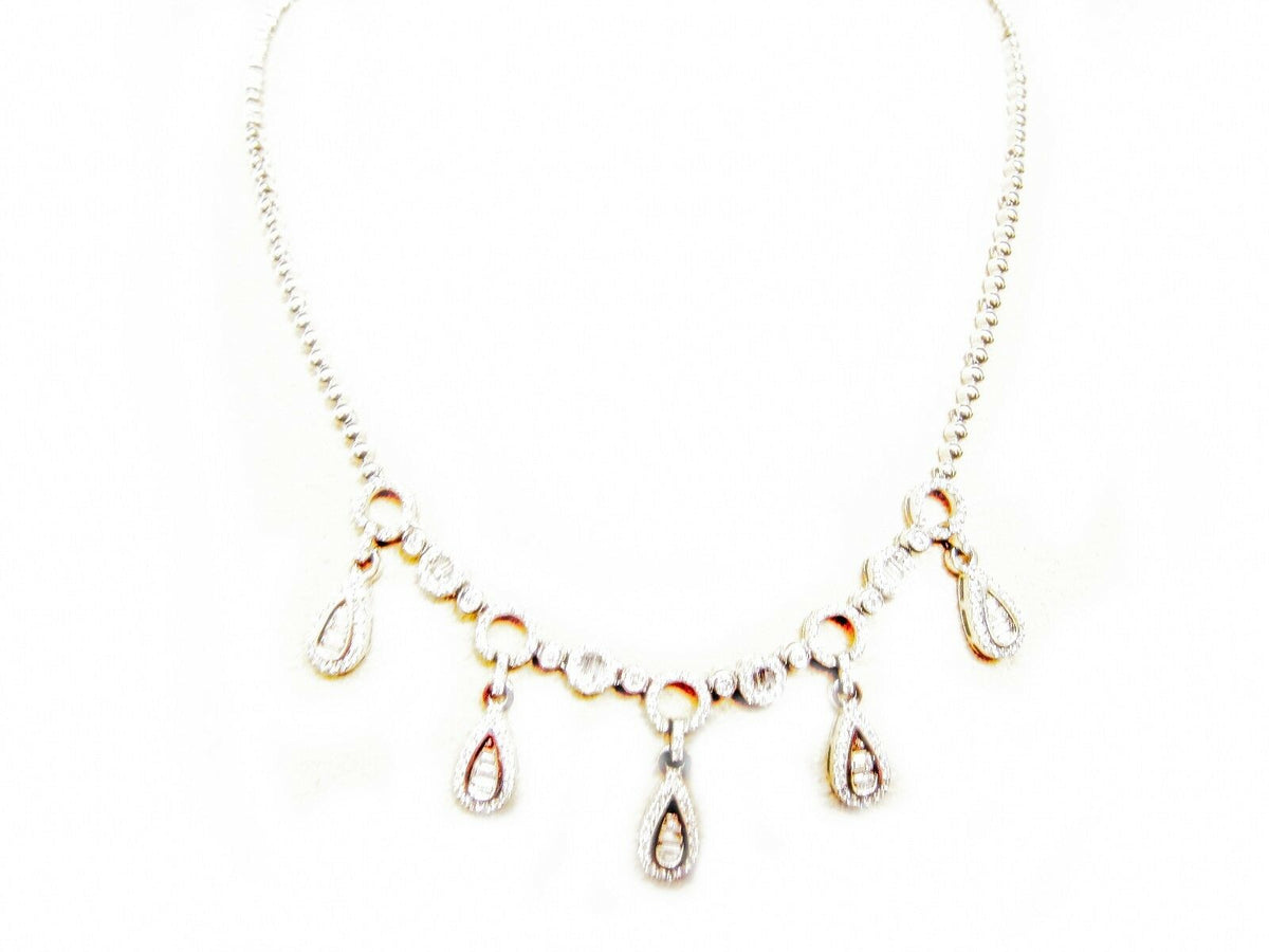 DIAMOND NECKLACE ROUND BAGUETTE FIVE PEAR OUTLINE DROP