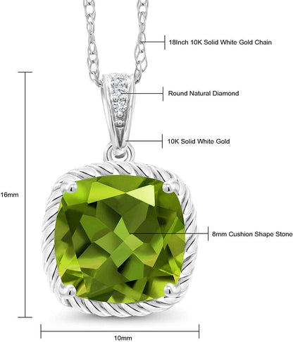 10K White Gold Green Peridot and Diamond Pendant Necklace for Women (2.47 Cttw,