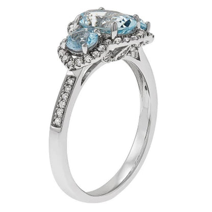 8X6MM Oval Aquamarine Ring with Diamonds in 14K White Gold