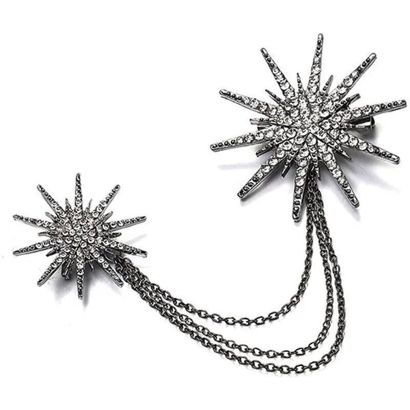 Eastjing Charm Snowflake Pin Double Chain Metal Scarf Buckle Tassel Gift Lapel P