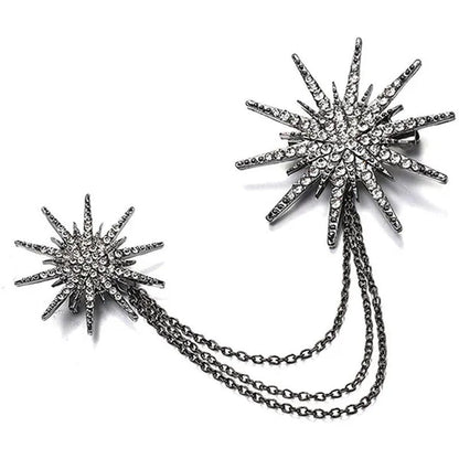 Eastjing Charm Snowflake Pin Double Chain Metal Scarf Buckle Tassel Gift Lapel P