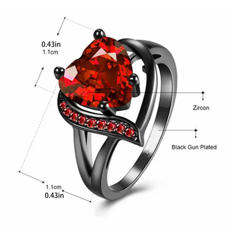 Romantic Promise Band Ring Eternity Rings Inlaid Red Heart Cubic Zirconia Weddin