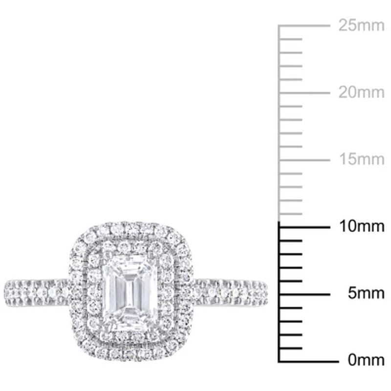 Allura 0.95 CT. T.W. Emerald and Round-Cut Diamond Double Halo Engagement Ring i
