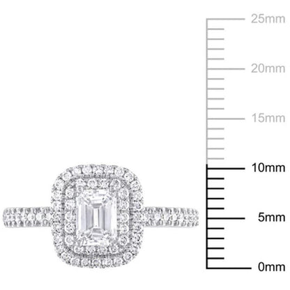 Allura 0.95 CT. T.W. Emerald and Round-Cut Diamond Double Halo Engagement Ring i