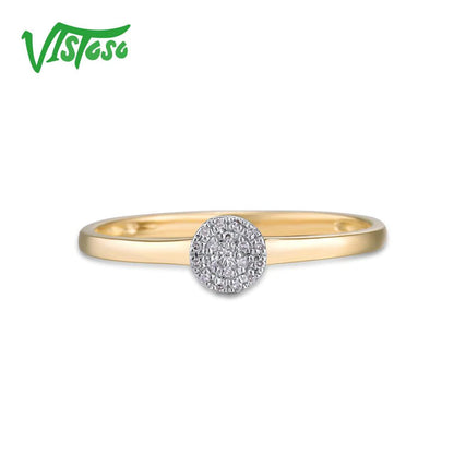 Pure 14K 585 Yellow Gold Sparkling Diamond Dainty round Cirle Ring for Women