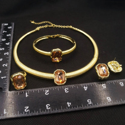Color Block Necklace Earrings Bracelet Ring Jewelry Set of Four