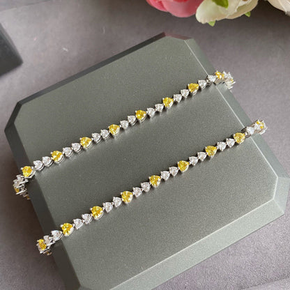 New S925 Silver Simple Interval Yellow Diamond Love Bracelet