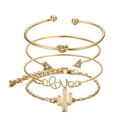 4PC Knot Love Gold Opening Vintage Beautiful Leaf Arrow Bangle Cuff Bracelets Se