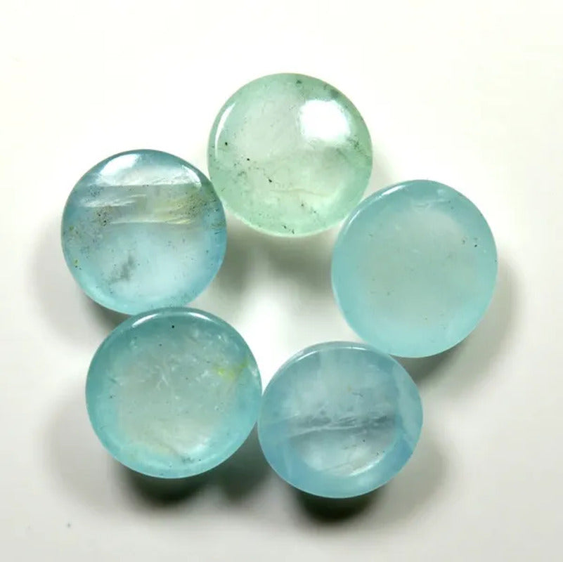 Genuine Aquamarine Cabochon 25 Carat Loose Gemstone Lots 5 Pieces round Shape at