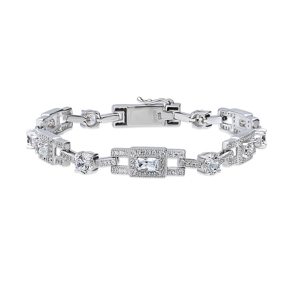 Sterling Silver Cubic Zirconia CZ Fashion Chain Bracelet for Women, Rhodium Plat
