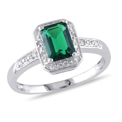 Miabella Women'S 7/8 Carat T.G.W. Emerald-Cut Created Emerald and Diamond Sterli