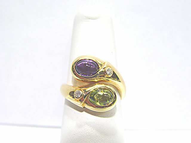 AMETHYST OVAL SHAPE CABOCHON PERIDOT OVAL SHAPE CABOCHON DIAMOND ROUND BRILLIANT