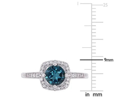 1.00 Carat (Ctw) Natural London Blue Topaz Ring in 10K White Gold with Diamonds