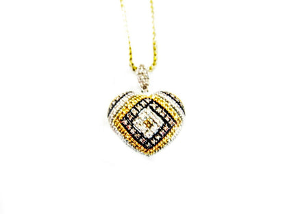 DIAMOND SAPPHIRE PATCH WORK QUILT HEART PENDANT INCLUDED CHAIN