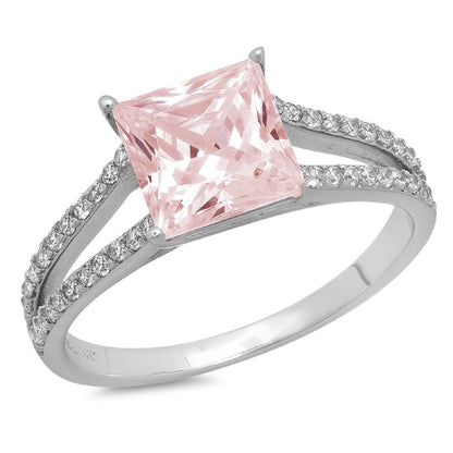 2.44Ct Princess Cut VVS1 Genuine Conflict Free Pink Simulated Diamond Real Stamp