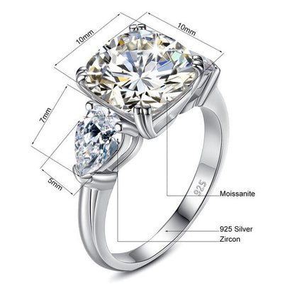 Massive 5 Carat Cushion Moissanite Ring Woman D Color Sterling Silver 925