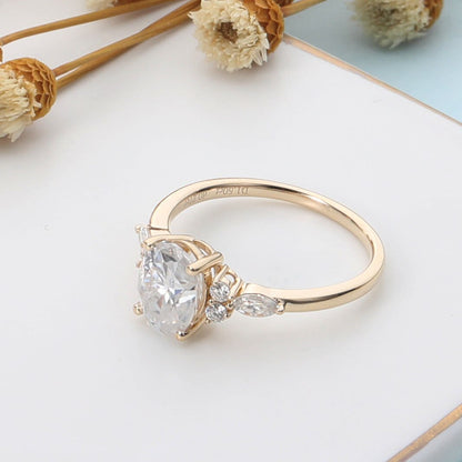 Solid 14K 585 Yellow Gold Ring 6*8Mm 1.5CTW Oval Moissanite Engagement Ring