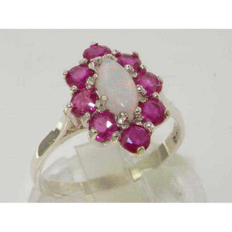 LBG British Made Traditional Solid 925 Sterling Silver Ring with Natural Opal &