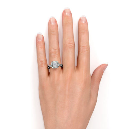 Elegant 1 Carat - Square Cut Diamond - Twisted Band - Pave - Double Halo Gothic