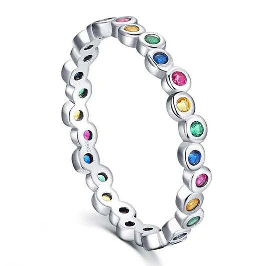 Dainty Fashion Colorfuls Gemstone Silver Plated Rings for Women Bridal Wedding T