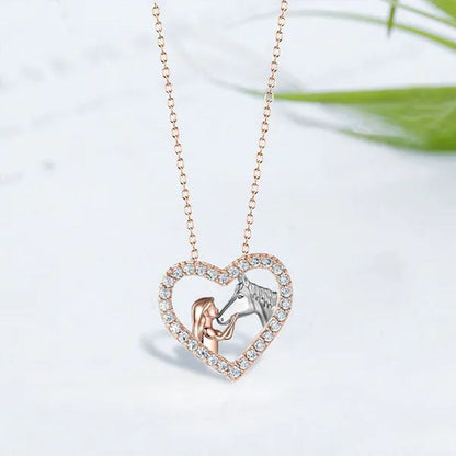 Girl and Horse Necklace for Women Girls Heart Diamond Pendant Necklace Horse Jew