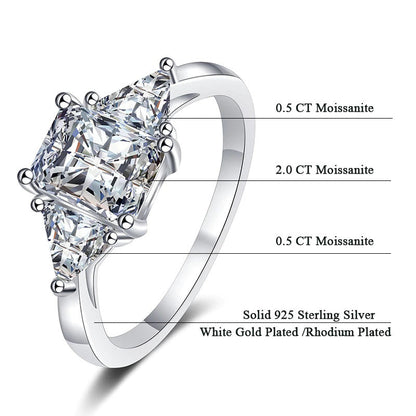 Emerald Cut Moissanite 3 Stone Ring 3 Carat Certified Moissanite Diamond Wedding