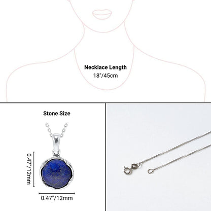 925 Sterling Silver Lapis Lazuli Necklace - Dainty 12Mm Deep Dark Blue Genuine L