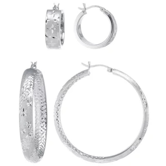 Sterling Silver 20Mm and 45Mm Star Pattern Hoop Set