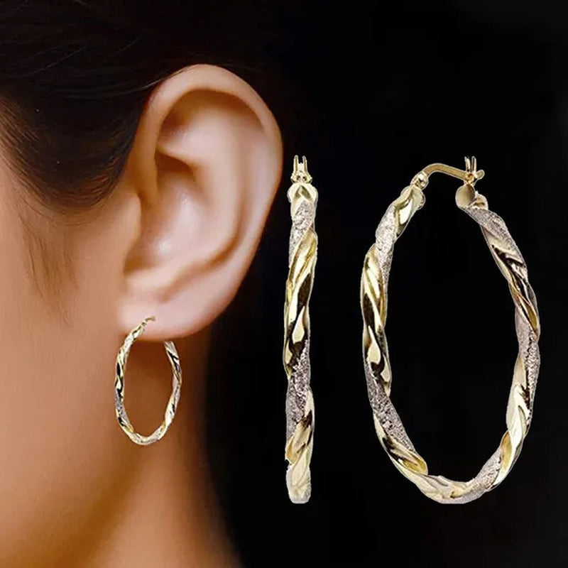 Luxury 14K Solid Gold Hoop Earrings Spiral Circle Earrings Simple Earrings Big C