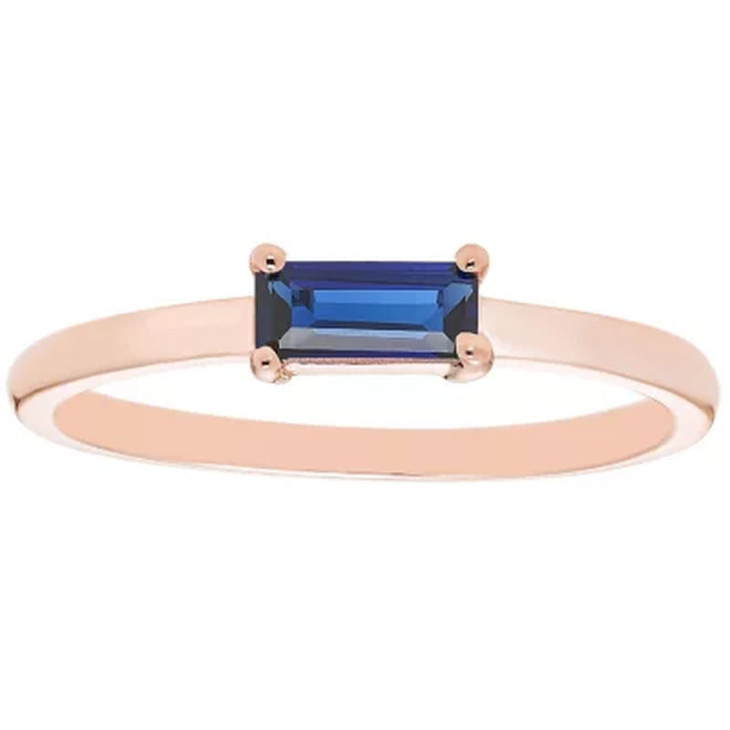 Lab Blue Sapphire Baguette Ring in 14K Gold