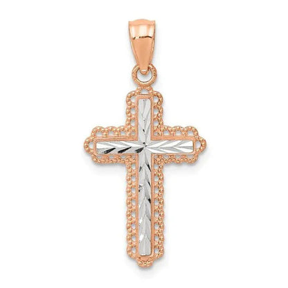 Finest Gold 12 X 22 Mm 14K Rose Gold Rhodium Diamond Cut Cross Pendant