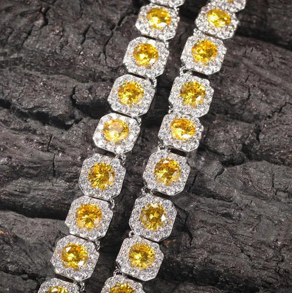 Hip-Hop Copper Inlaid Zircon Crystal Sugar Necklace Hipster Personality Pink Yel