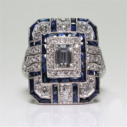 Antique Art Deco 925 Sterling Silver Sapphire Diamond Ring