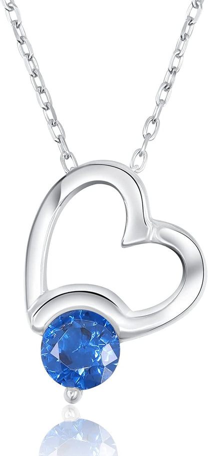 Sterling Silver Necklace for Women with Cubic Zirconia Stone , Heart Pendant Cha
