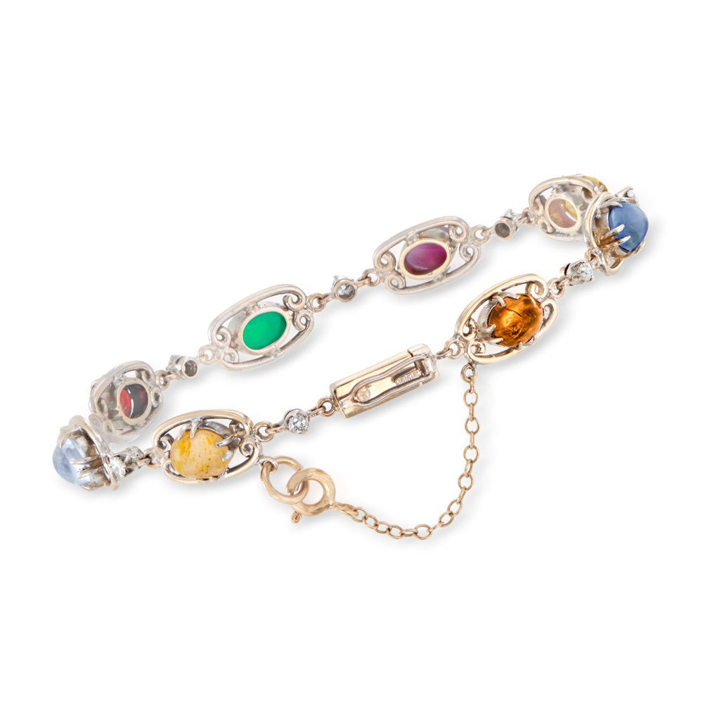 C. 1950 Vintage 6.20 Ct. T.W. Multi-Gemstone Bracelet with .25 Ct. T.W. Diamonds