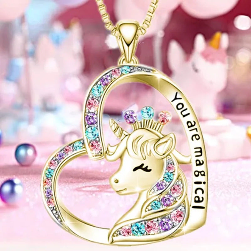 Exquisite Fashion Creative Personality Women'S Zircon Unicorn Necklace Jewelry C