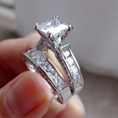2-In-1 Womens Vintage White Sapphire Diamond 925 Sterling Silver Engagement Wedd