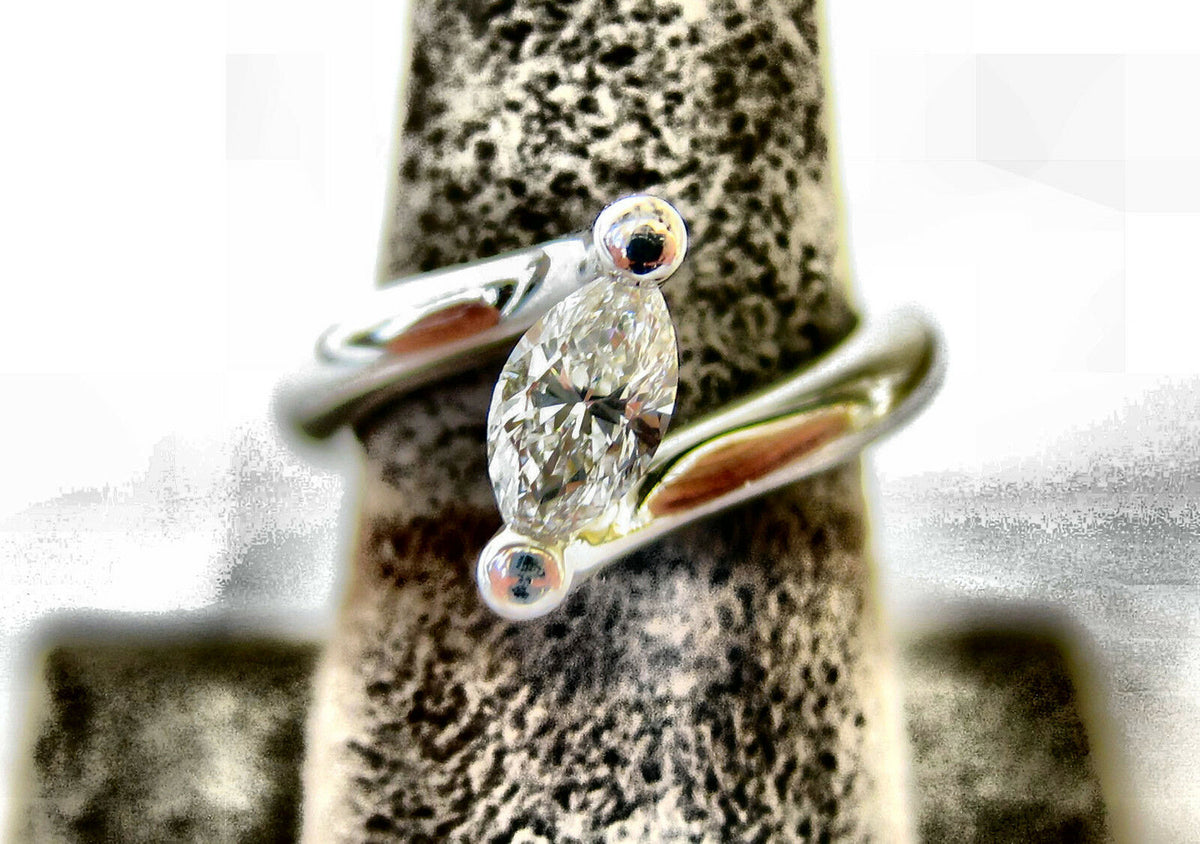 CERTIFIED HEAVY PLATINUM RING CENTER MARQUISE BRILLIANT .75 CT PLATINUM