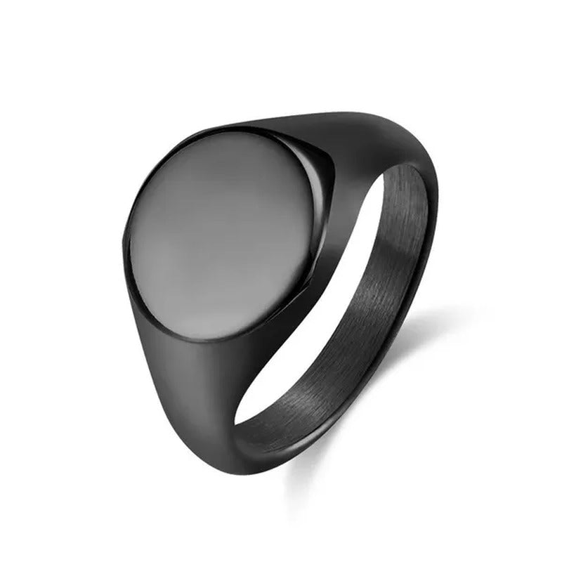 Minimalism Style Punk Rock Highly Polished Titanium Steel round Signet Stamp Rin