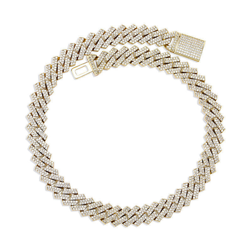 European and American Hip-Hop Style Encrypted Diamond 14Mm Cuban Chain Real Gold