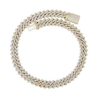 European and American Hip-Hop Style Encrypted Diamond 14Mm Cuban Chain Real Gold