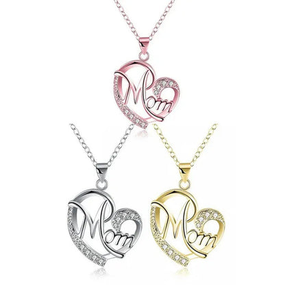 New Fashion Creative Love MOM Necklace Diamond-Encrusted Mom Heart-Shaped Neckla