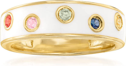 0.20 Ct. T.W. Multicolored Sapphire and White Enamel Ring in 18Kt Gold over Ster