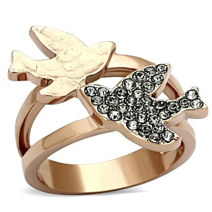 Women Two-Tone IP Rose Gold Stainless Steel Ring with Top Grade Crystal in Black