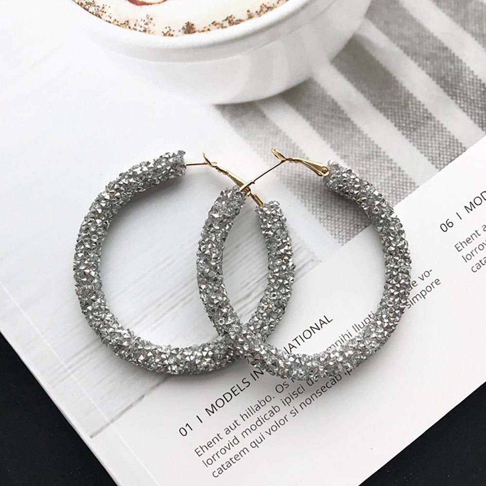Vintage Minimalist Inlaid Diamond Metal Flash Ladies Earring Jewelry Gift Small