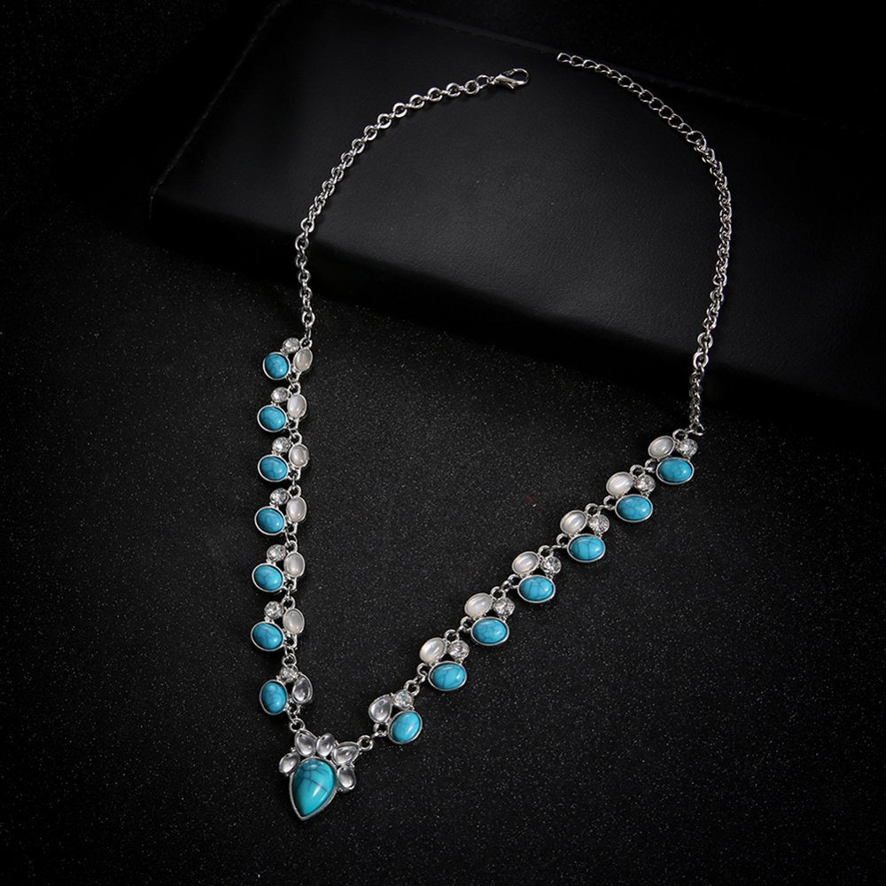 European and American Turquoise Opal Diamond Alloy Necklace