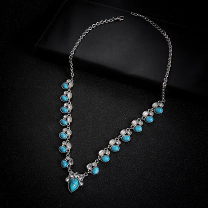 European and American Turquoise Opal Diamond Alloy Necklace