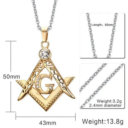 Hip-Hop Punk Fashion Necklace with Diamond Pendant Masonic Gold Pendant Pendant