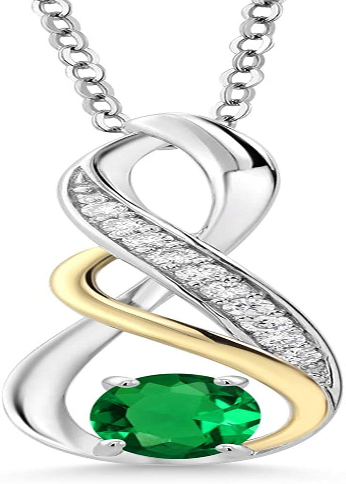 925 Sterling Silver and 10K Yellow Gold Green Nano Emerald and White G-H Lab Gro