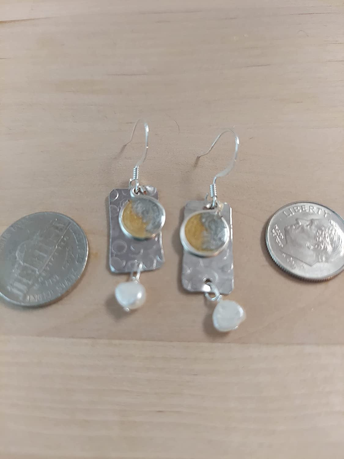 Handmade Lightweight Sapphire Blue and White Pearl Rectangle Drop Womens Earring